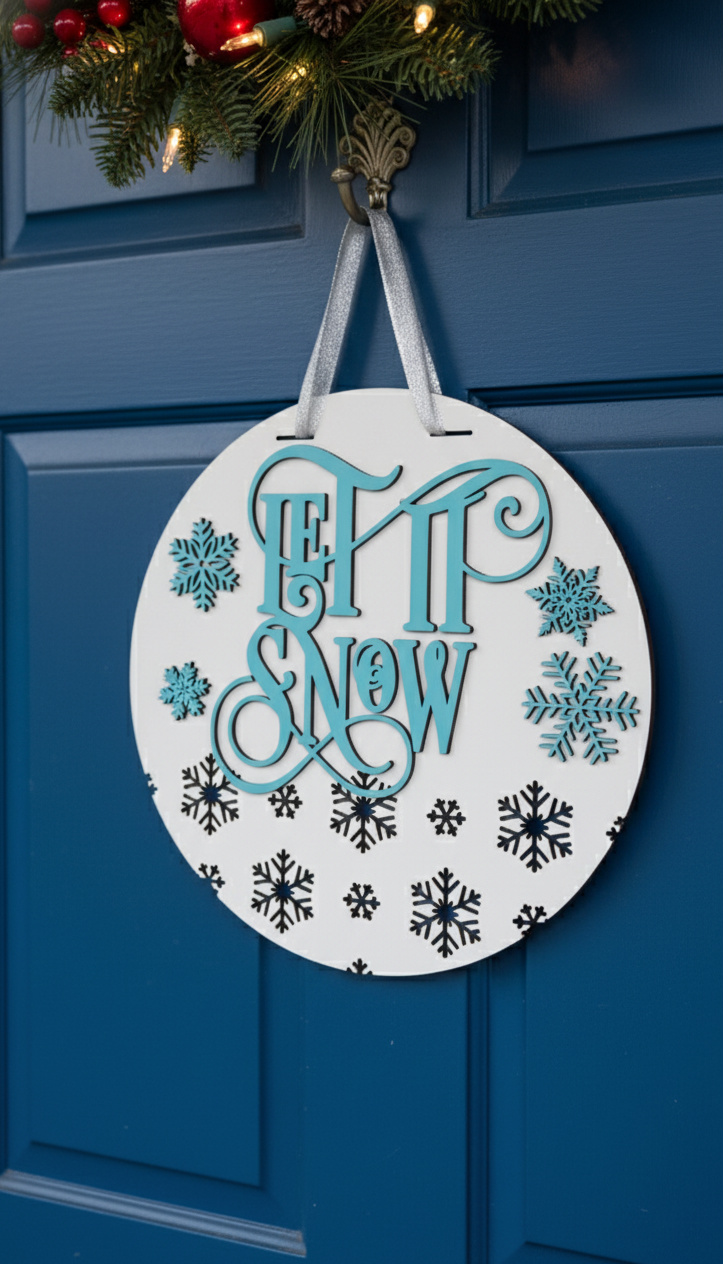 Let It Snow Door Hanger – Elegant Winter Snowflake Front Door Sign