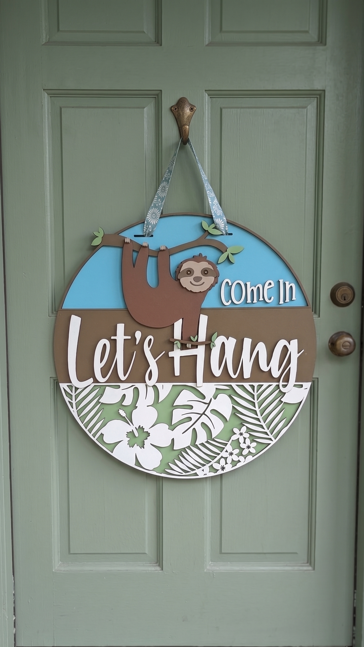 Sloth "Let's Hang" – Layered Wooden Door Hanger