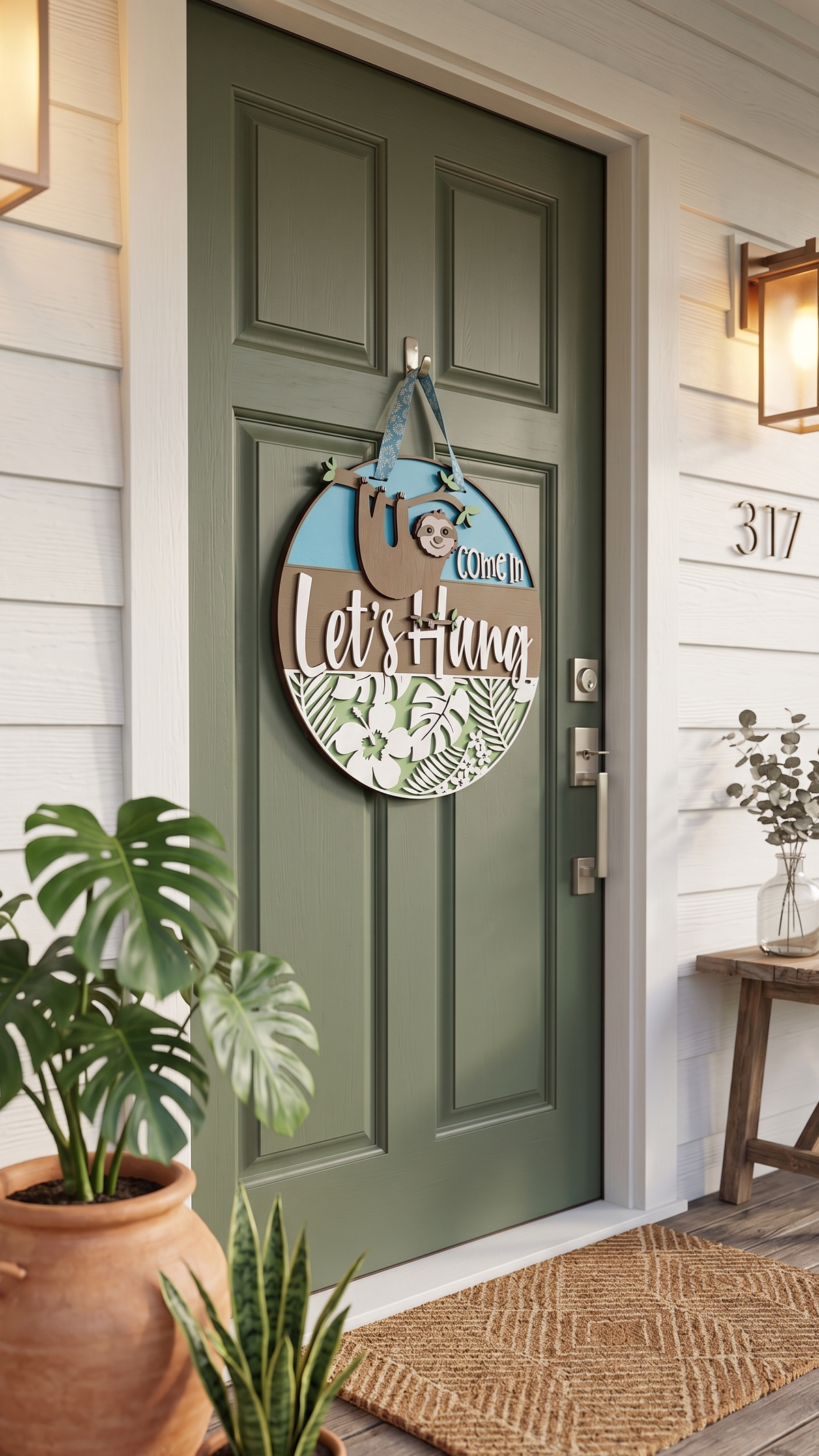 Sloth "Let's Hang" – Layered Wooden Door Hanger