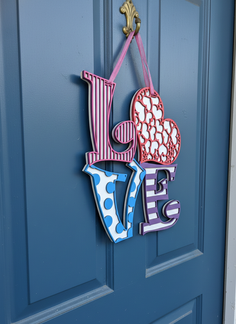 Polka Dot & Stripe LOVE – 3D Layered Door Hanger