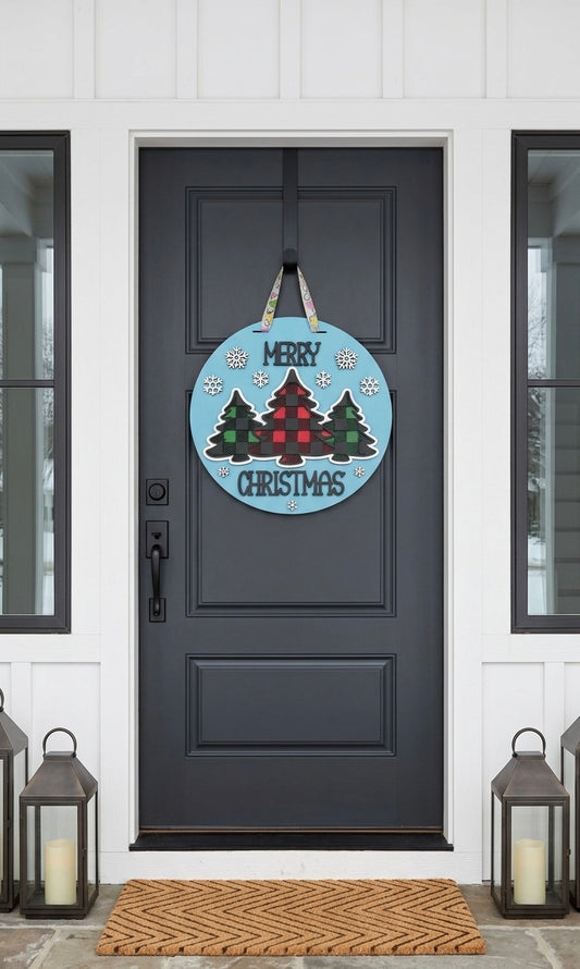 Merry Christmas Plaid Trees – 3D Layered Door Hanger