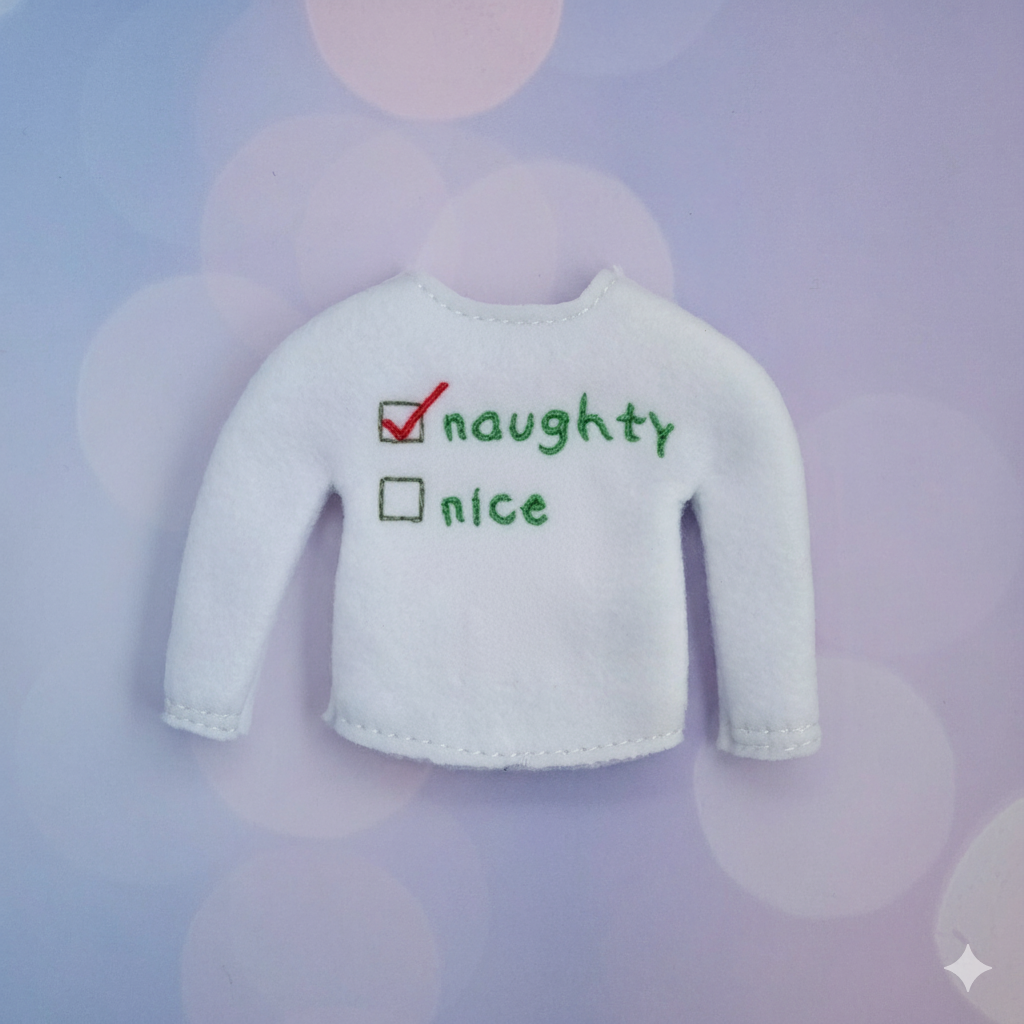 Naughty Elf Sweater – Embroidered “Naughty or Nice” Holiday Elf Outfit