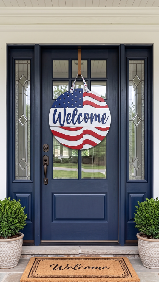 Star-Spangled Welcome – Layered Wooden Door Hanger