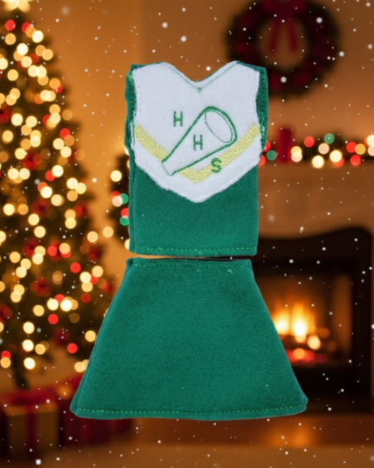 Strange Chrissy HHS Cheerleader Thing Elf Costume – Green & White School Spirit Outfit