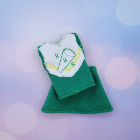 Strange Chrissy HHS Cheerleader Thing Elf Costume – Green & White School Spirit Outfit