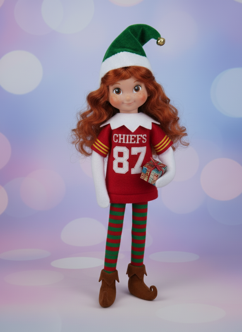 Chiefs Elf Sweater – Handmade Red & Gold Football Jersey Outfit