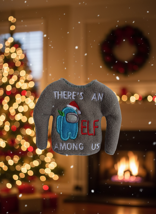 Suspicious Crewmate Astronaut Embroidered Elf Sweater – “There’s an Elf Among Us”