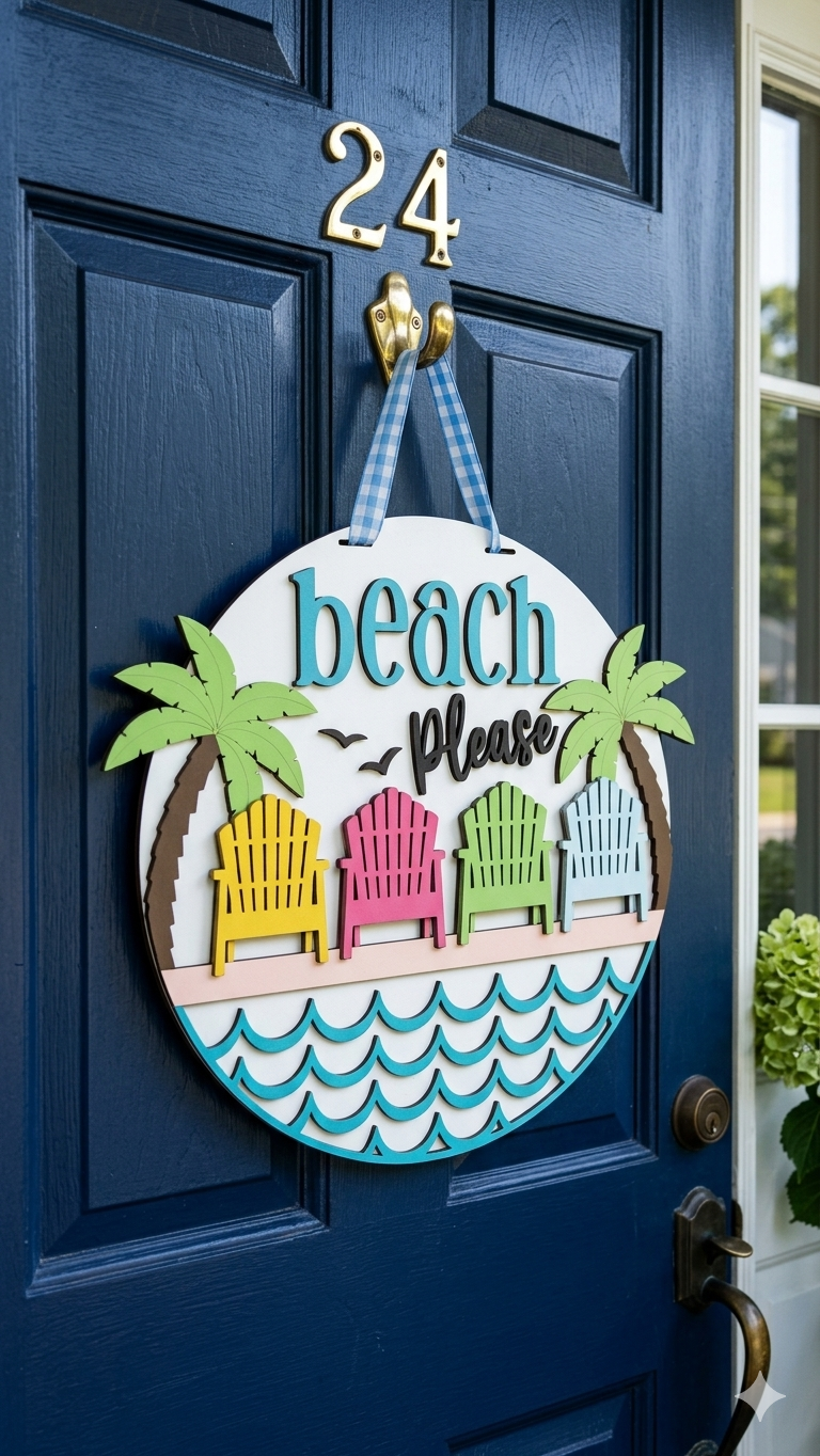 Beach Please – Layered Wooden Door Hanger