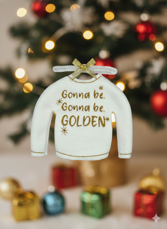 Gonna Be Golden Elf Sweater and Accessorizing Headband – Embroidered Holiday Elf Outfit