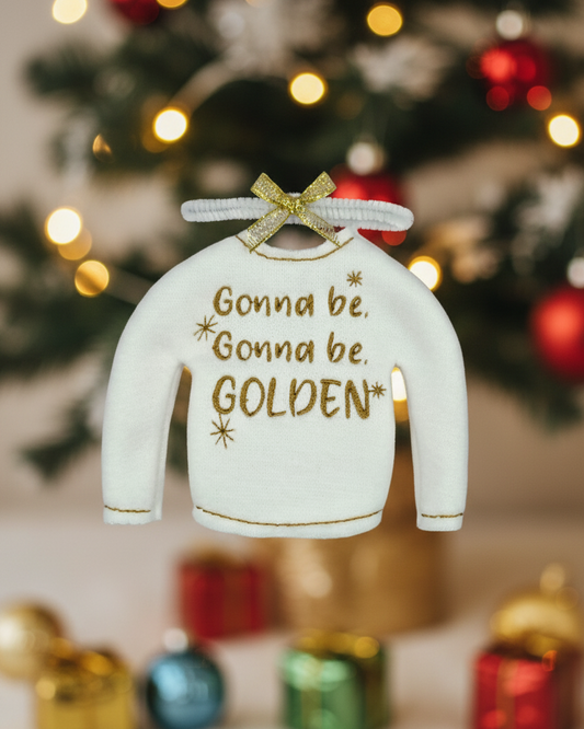 Gonna Be Golden Elf Sweater and Accessorizing Headband – Embroidered Holiday Elf Outfit