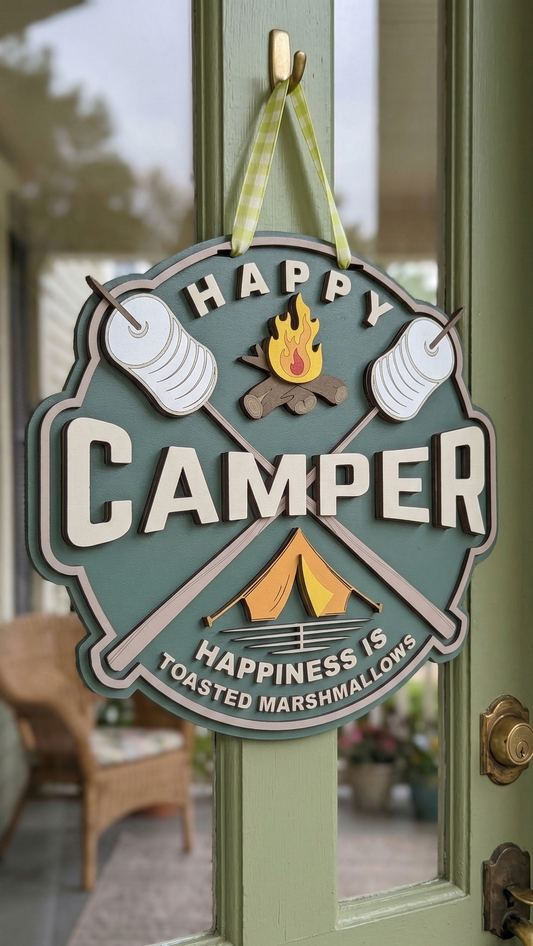 Happy Camper – Layered Wooden Door Hanger