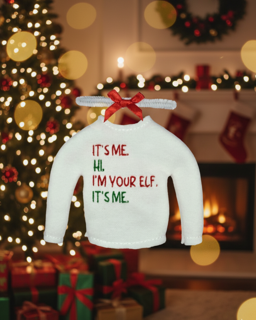Hi. I’m Your Elf, It’s Me Elf Sweater and Accessorizing Headband – Embroidered Holiday Elf Outfit