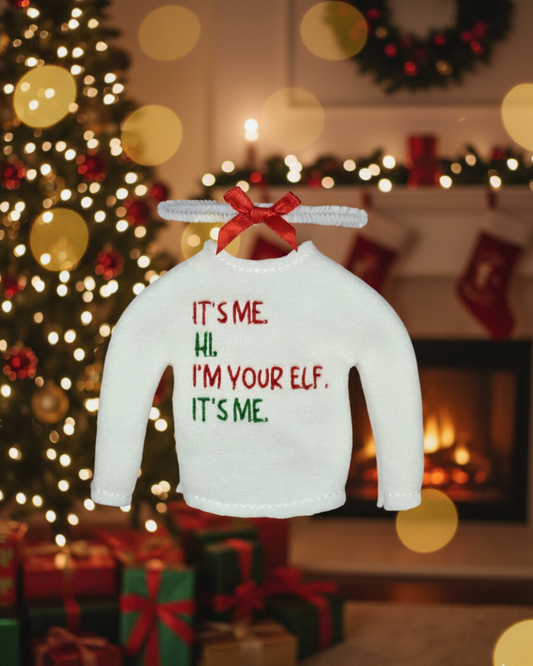 Hi. I’m Your Elf, It’s Me Elf Sweater and Accessorizing Headband – Embroidered Holiday Elf Outfit