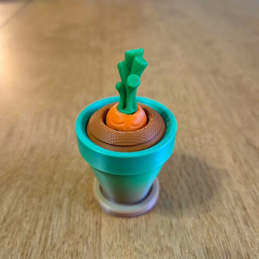 Carrot Pop Fidget Toy – 3D Printed Carrot in Pot with Expressive Face