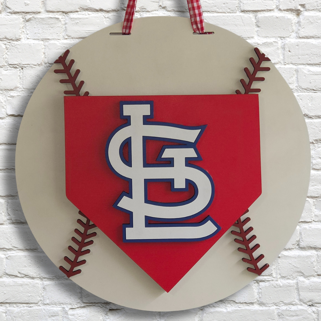 Cardinals Baseball Home Plate Door Hanger – St. Louis Baseball Front Door Sign