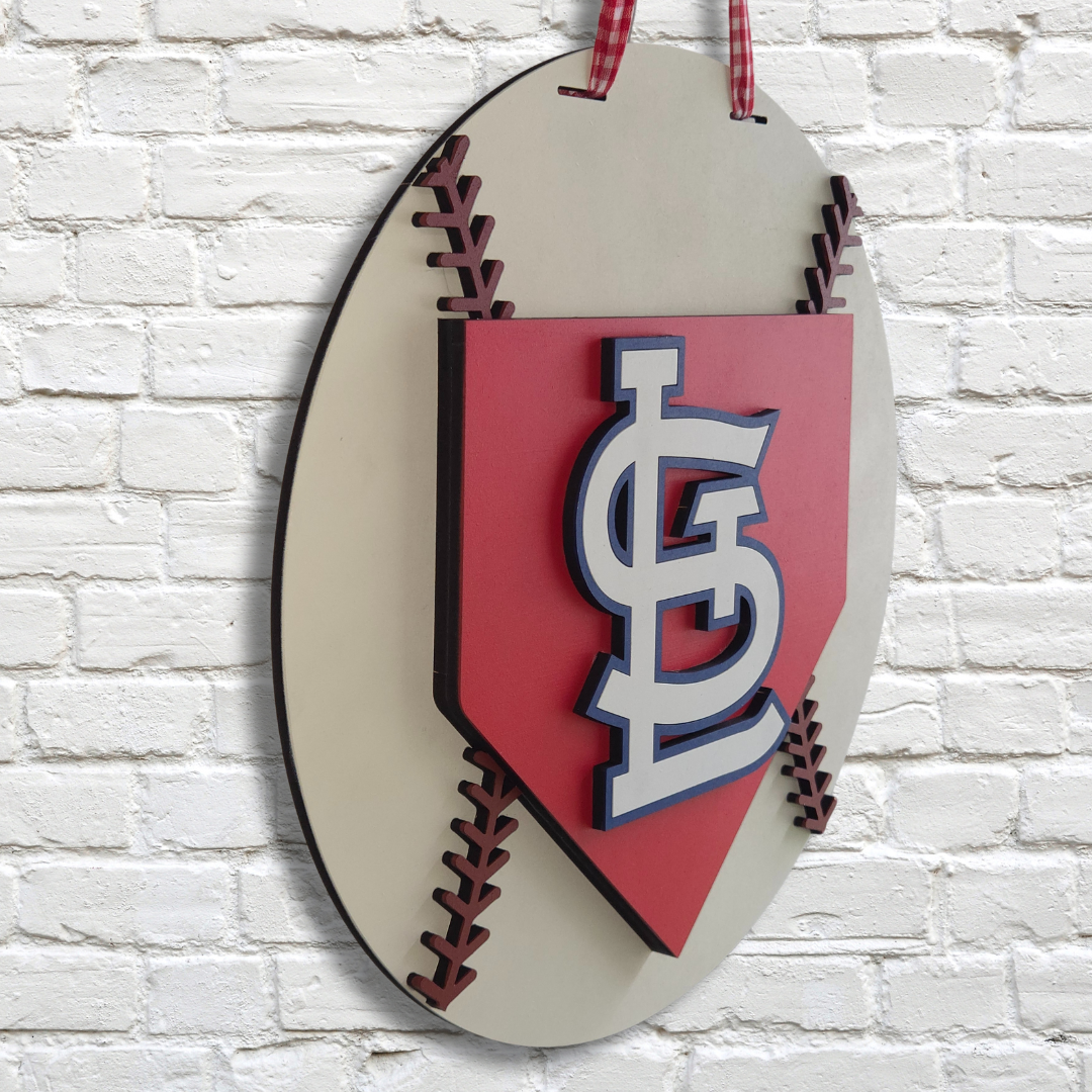 Cardinals Baseball Home Plate Door Hanger – St. Louis Baseball Front Door Sign