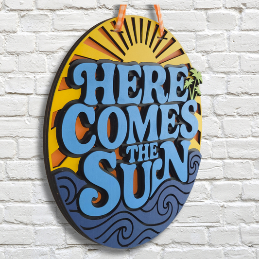 Here Comes the Sun Door Hanger – Retro Summer Front Door Sign