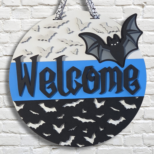 Welcome Bat Door Hanger – Spooky Halloween Front Door Sign