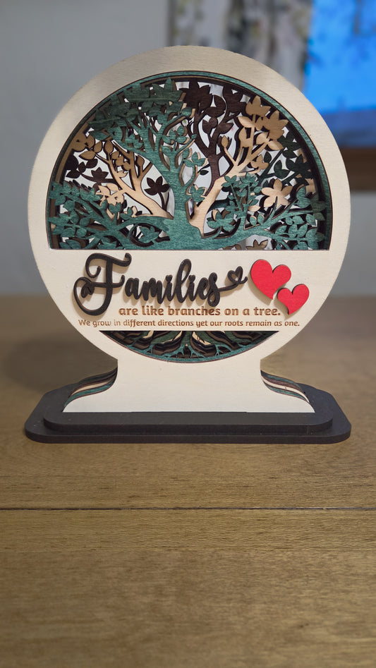 Family Tree of Life Tabletop Stander – Layered Real Wood Keepsake