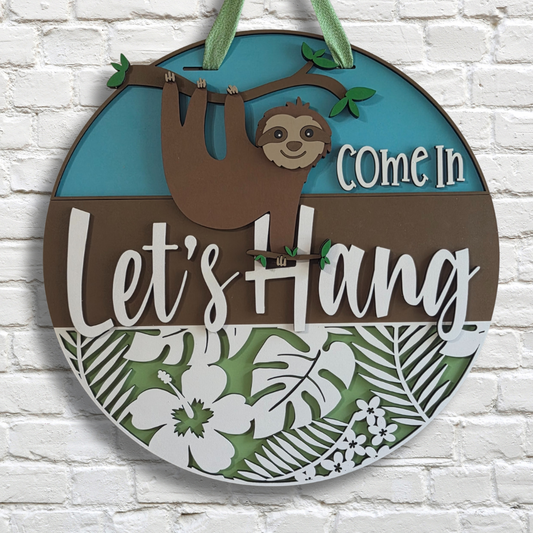 Come In Let’s Hang Sloth Door Hanger – Tropical Front Door Sign