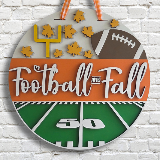 Football and Fall Door Hanger – Autumn Sports Front Door Sign