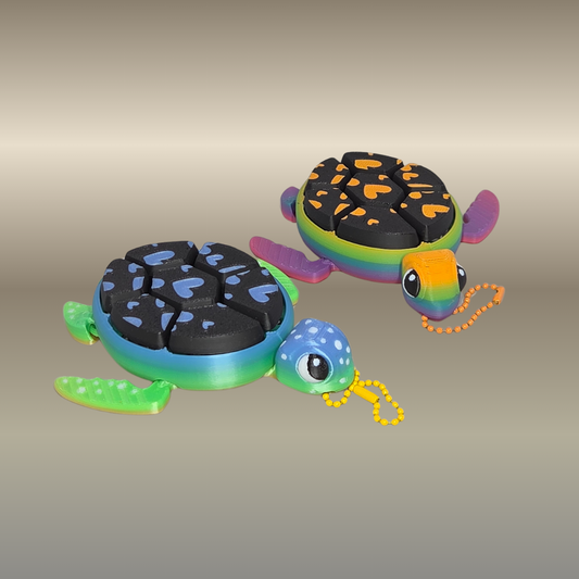 Turtle Clicker – 3D Printed Turtle with Love Shell (Rainbow, 7 Clickers)