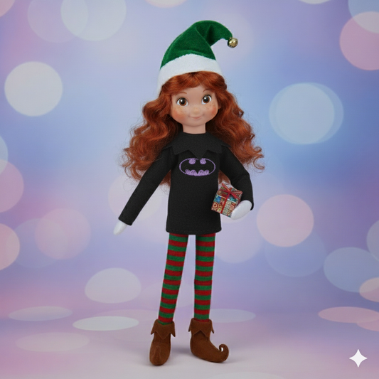 Bat Girl Vigilante Elf Sweater – Embroidered Fleece Outfit for Mini Elves