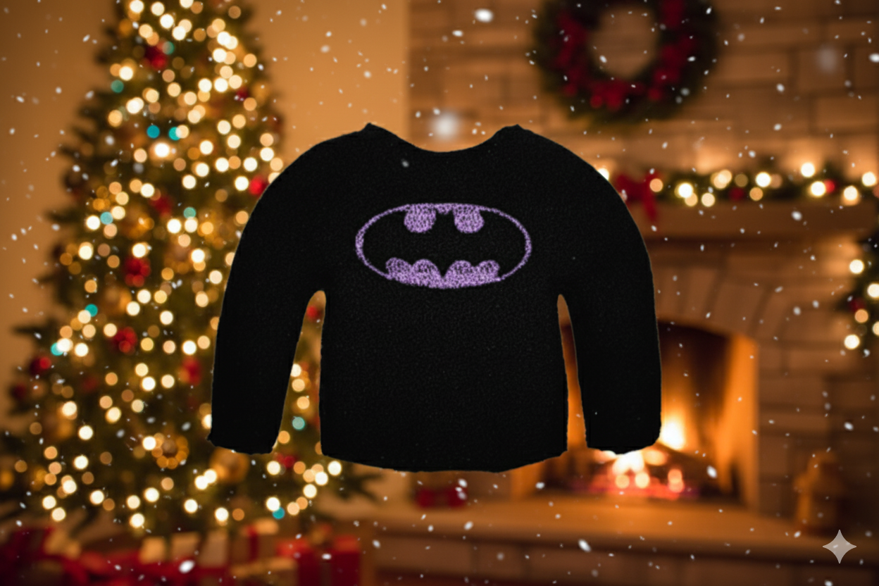 Bat Girl Vigilante Elf Sweater – Embroidered Fleece Outfit for Mini Elves