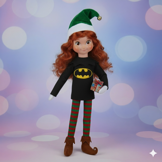 Bat Vigilante Elf Sweater – Embroidered Fleece Outfit for Mini Elves