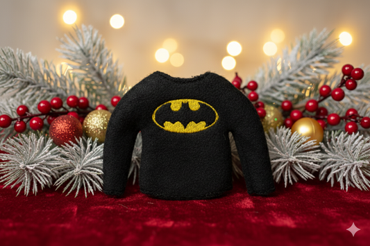 Bat Vigilante Elf Sweater – Embroidered Fleece Outfit for Mini Elves