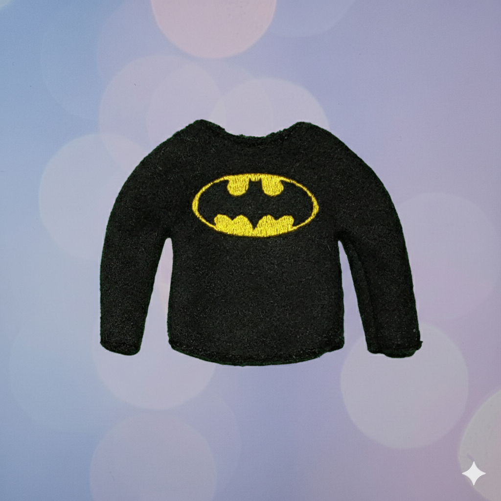 Bat Vigilante Elf Sweater – Embroidered Fleece Outfit for Mini Elves