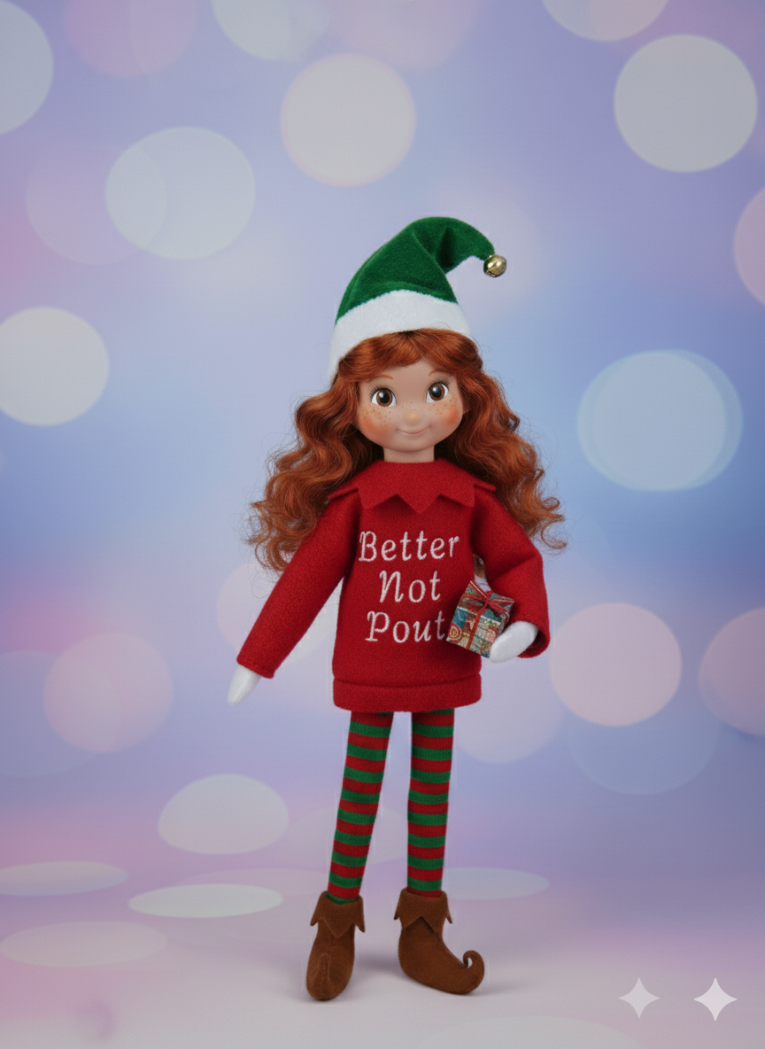 Better Not Pout Elf Sweater – Custom Embroidered Fleece Outfit for Mini Elves
