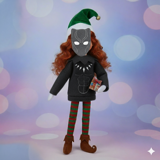 Panther Hero Black Elf Costume – Embroidered Superhero Elf Outfit with Mask