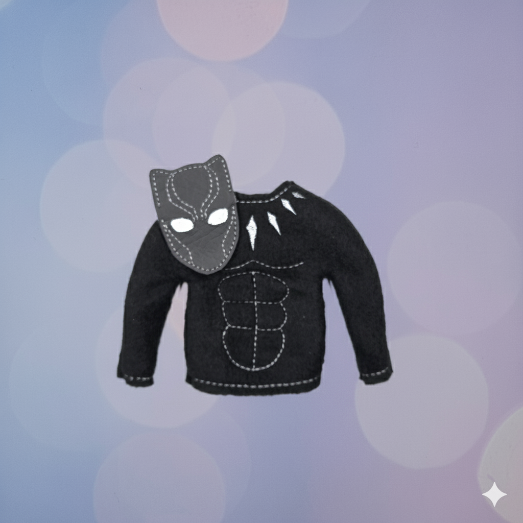 Panther Hero Black Elf Costume – Embroidered Superhero Elf Outfit with Mask