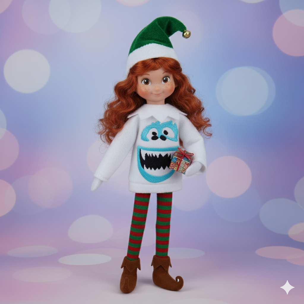 Abominable Snow Monster Elf Sweater – Embroidered Fleece Christmas Outfit for Mini Elves