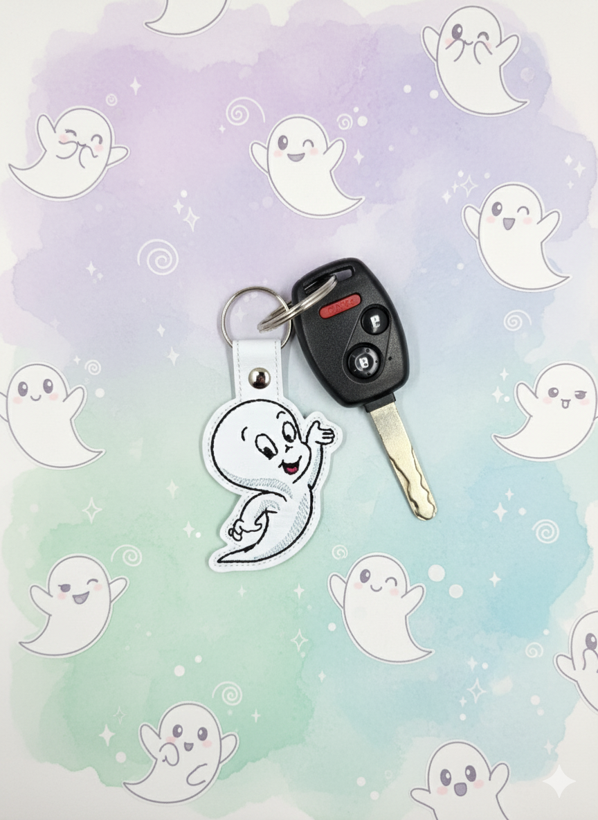 Kind Ghost Boy Embroidered Keychain | Friendly Ghost Vinyl Keychain