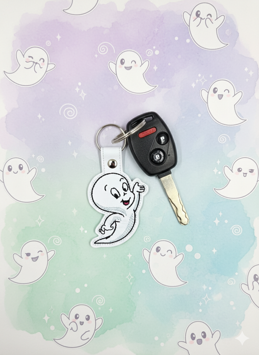 Kind Ghost Boy Embroidered Keychain | Friendly Ghost Vinyl Keychain