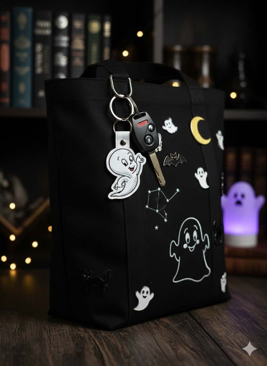 Kind Ghost Boy Embroidered Keychain | Friendly Ghost Vinyl Keychain