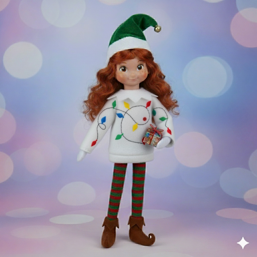 Christmas Lights Ugly Elf Sweater – Embroidered Fleece Holiday Outfit