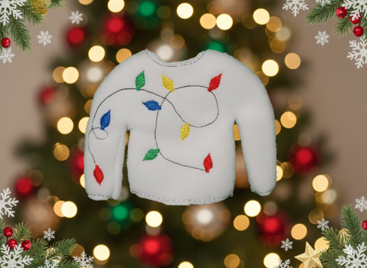 Christmas Lights Ugly Elf Sweater – Embroidered Fleece Holiday Outfit