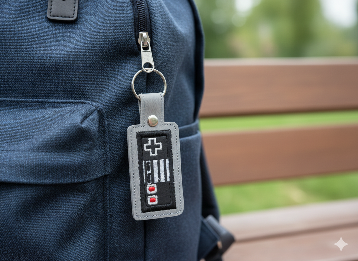 Classic Gaming Controller Embroidered Keychain | Retro Gamer Vinyl Keychain
