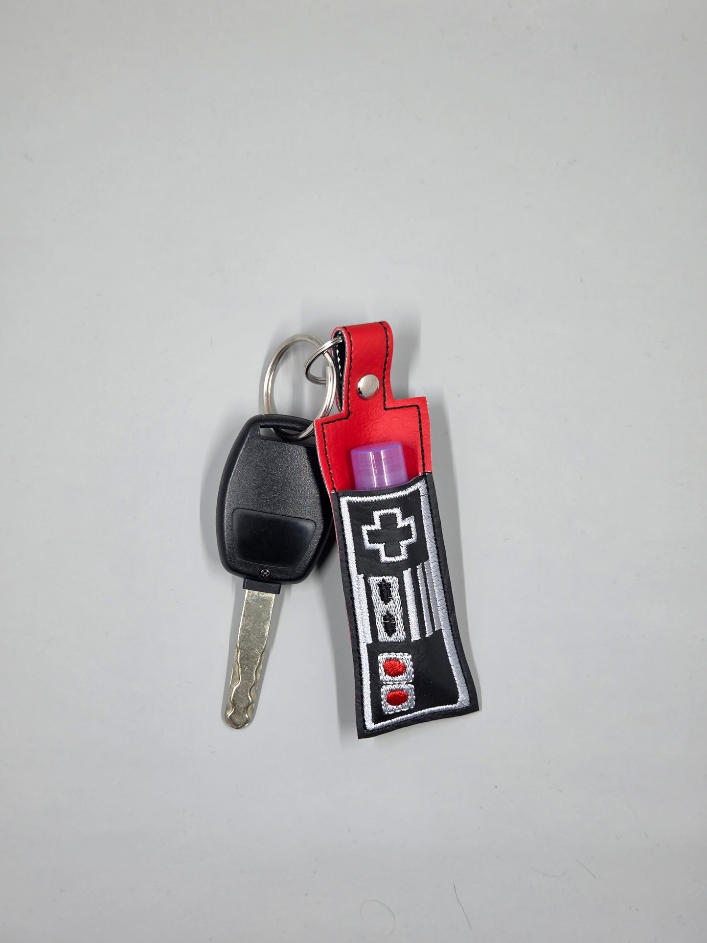 Classic Controller Embroidered Chapstick Holder | Vinyl Lip Balm Holder Keychain