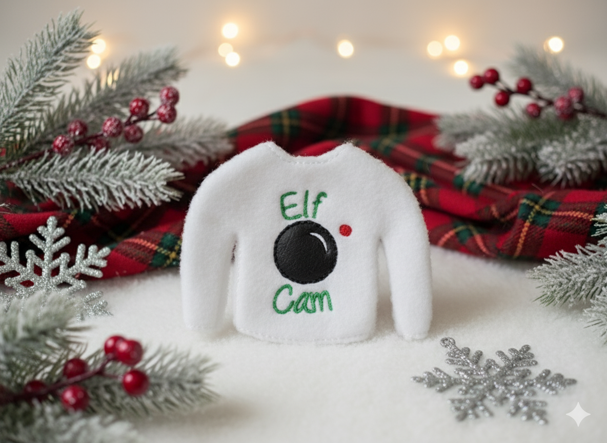 Elf Cam Elf Sweater – Embroidered Fleece Holiday Outfit