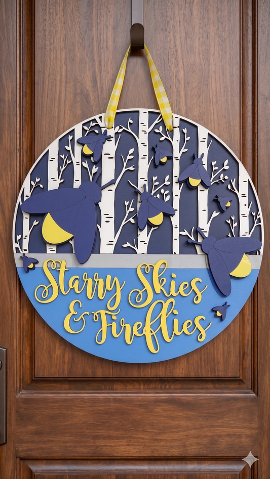 Starry Skies & Fireflies – Layered Wooden Door Hanger