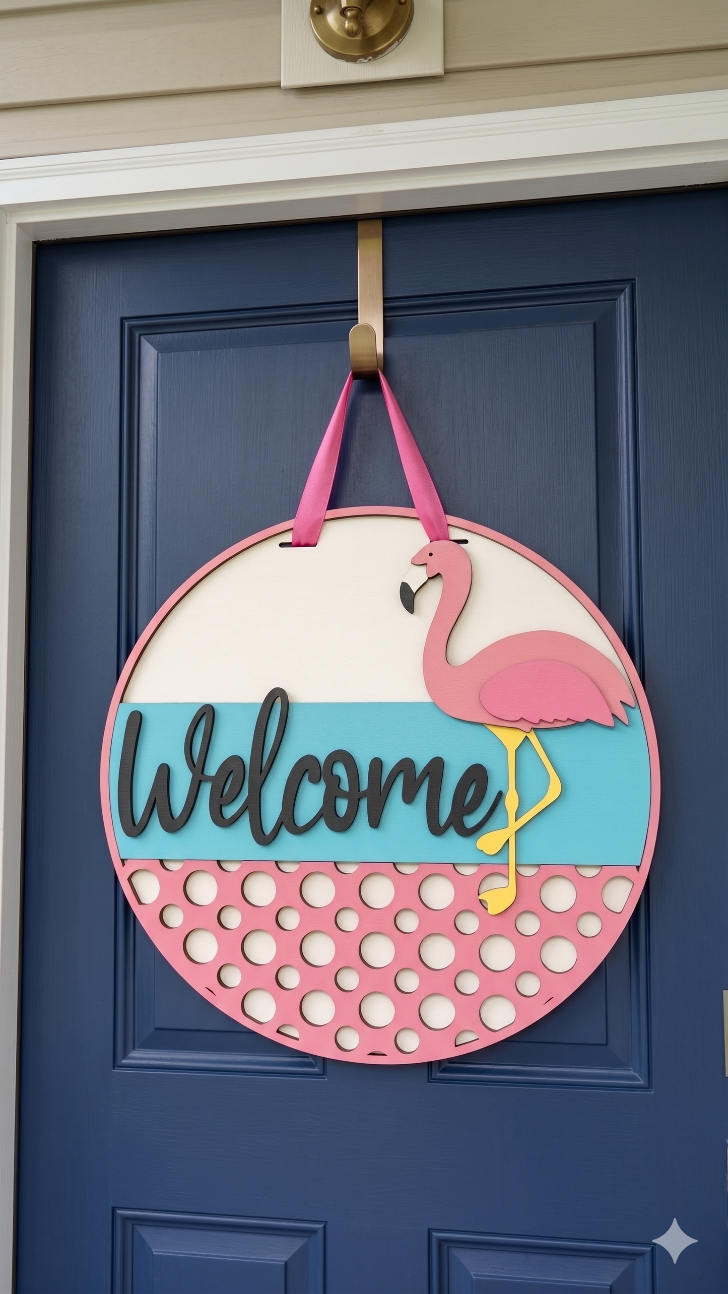 Flamingo Welcome – Layered Wooden Door Hanger
