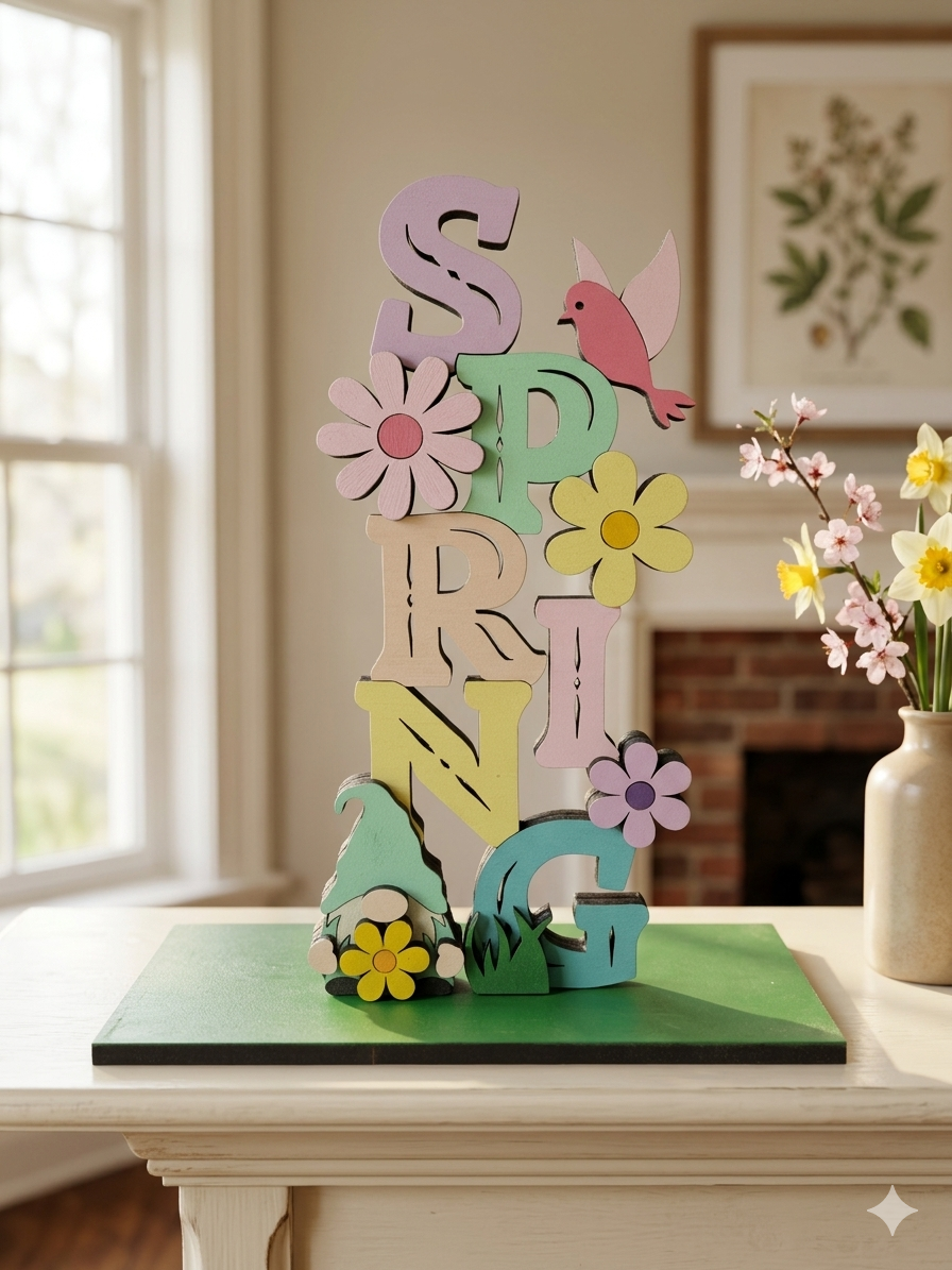 Spring Gnomes – 3D Layered Tabletop Stand