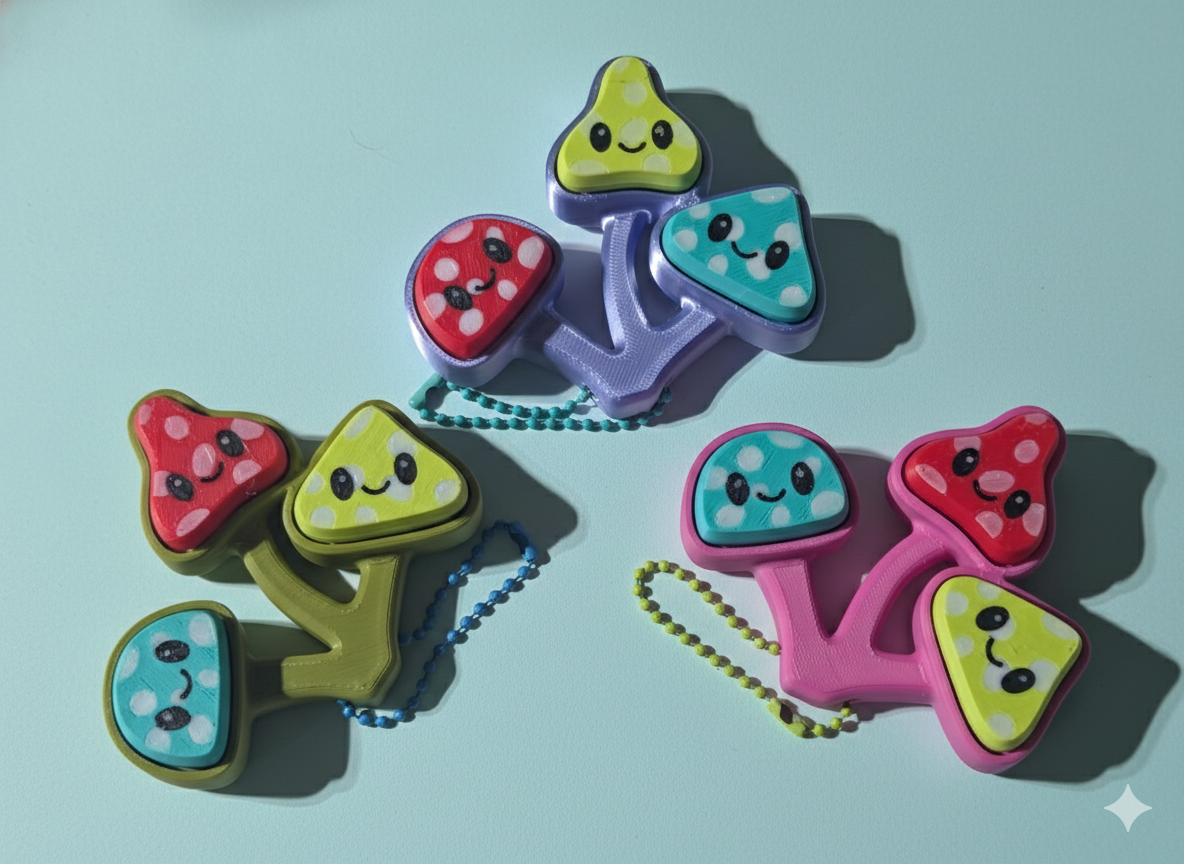 Mushroom Triple Fidget Clicker - 3D Printed Sensory Toy | Wee Bit Nerdy