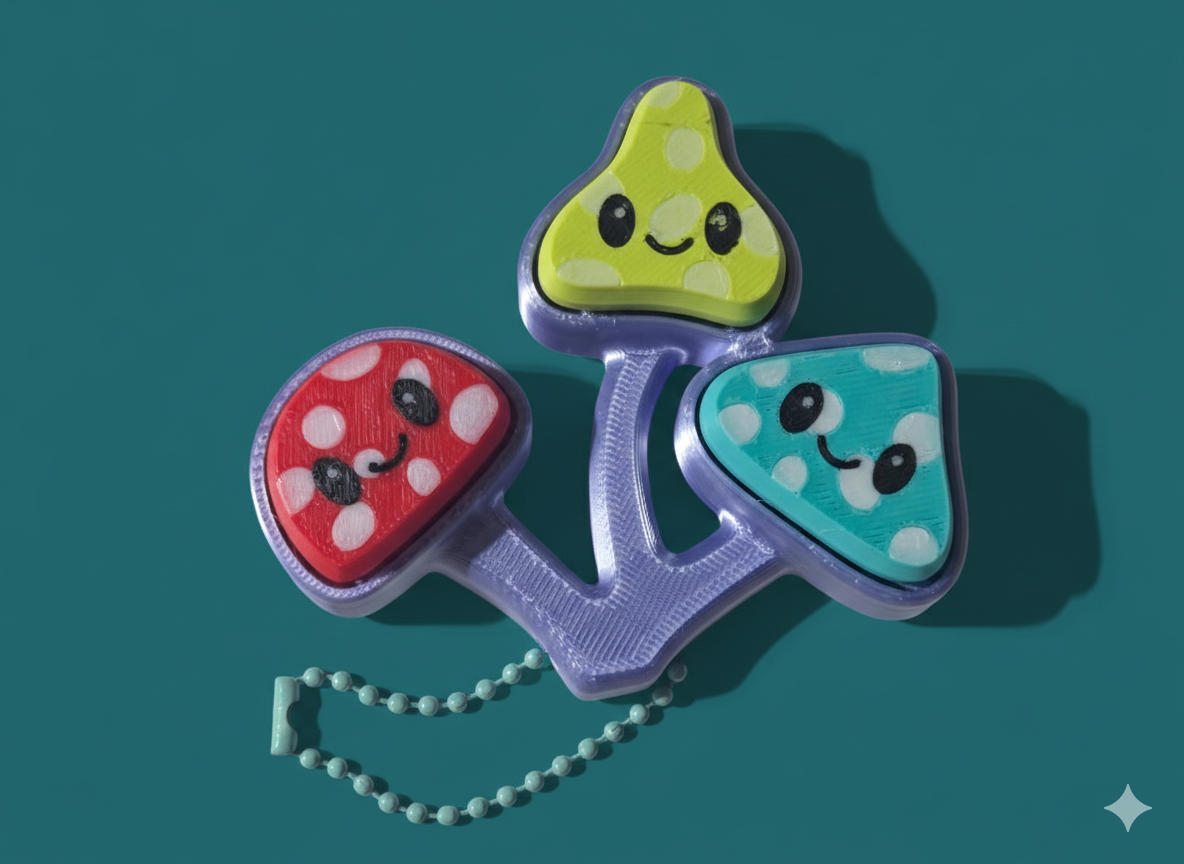 Mushroom Triple Fidget Clicker - 3D Printed Sensory Toy | Wee Bit Nerdy