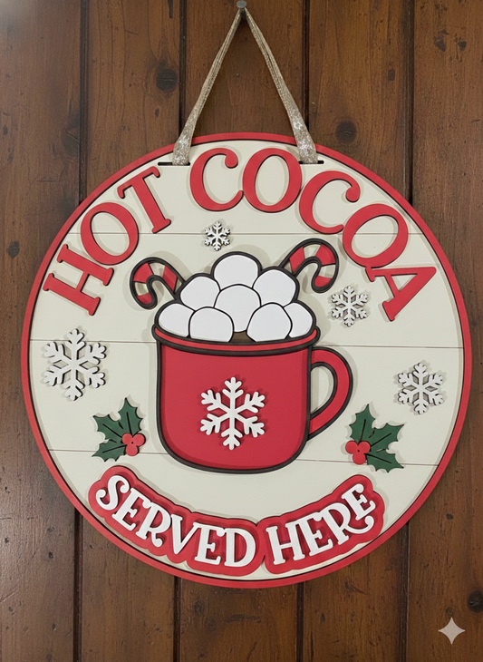Hot Cocoa Served Here Door Hanger – Cozy Christmas Front Door Sign
