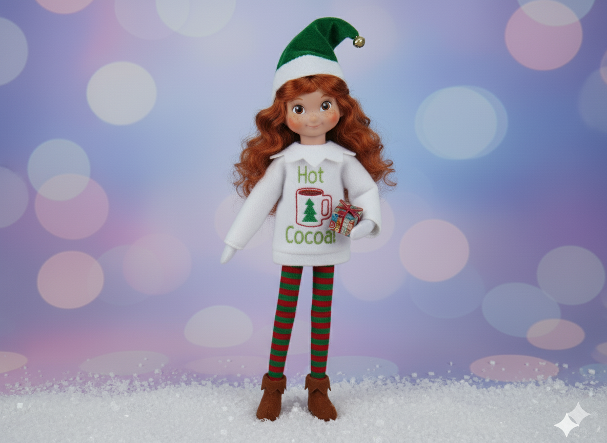 Hot Cocoa Elf Sweater – Embroidered Holiday Elf Outfit